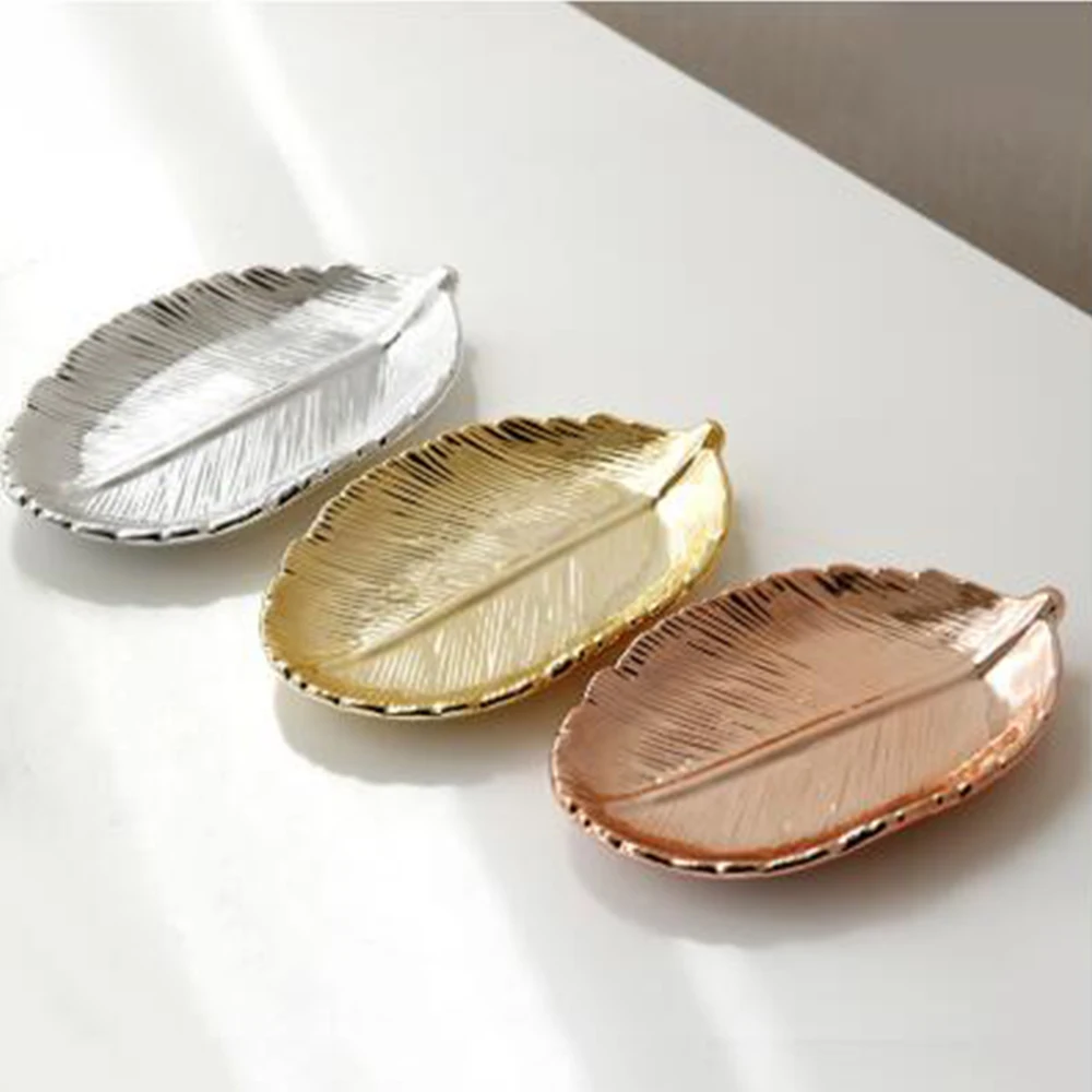 Decorative Gold Leaf Ceramic Plate Ceramic Jewelry Collection Plate