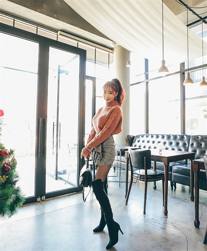 BGTEEVER Winter Thick Turtleneck Knitted Jumpers for Women Sweater Fashion Cross Lace Up Winter Sweater Female Pullovers