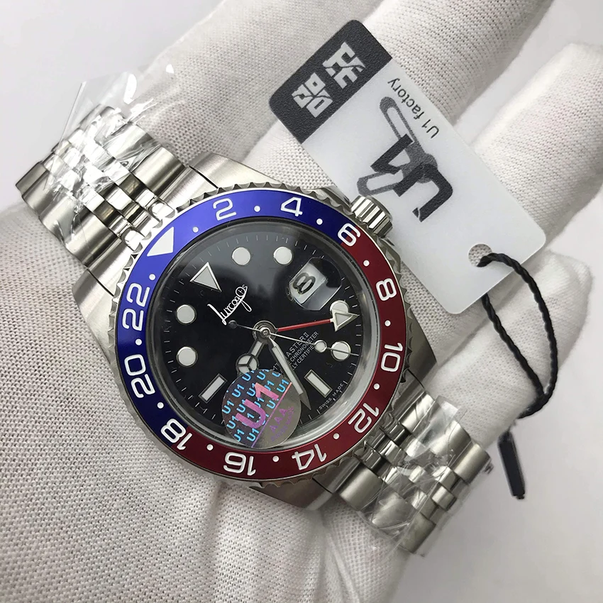 

U1 factory GMT watch men automatic red & blue ceramic bezel sapphire glass Lumious needles sweep movement