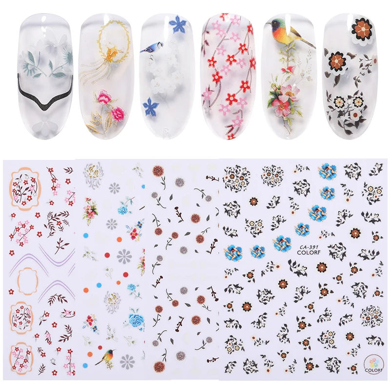 1 предмет стикеры 3D на ногти Nail Art цветы полосатая форма мягкие чехлы с изображением цветов Self-клейкий трансферный наклейки на ногти дизайн 3D украшение ногтей