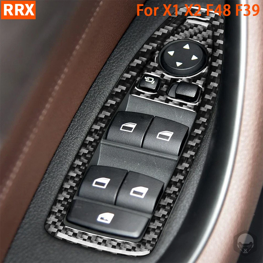 

For BMW X1 F48 2016-2021 X2 F39 2018-2021 Door Power Glass Window Lift With Small Holes Cover Trim Real Carbon Fiber Stickers