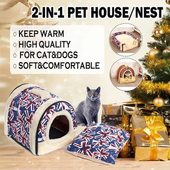 

2 In 1 Dog Cat Beds Cat Sleeping Bag Warm Velvet Cloth Winter Warm Pet House Cat Nest With Detachable Cushion Mats