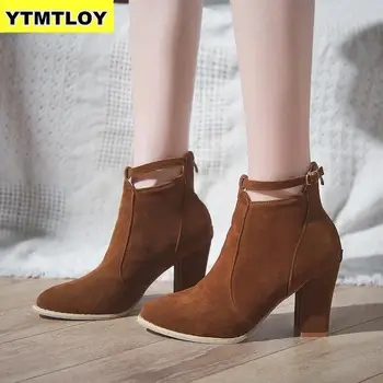 

New Autumn And Winter Short Cylinder Boots With High Heels Shoes Martin Ankle Thick Scrub High Heel Boots Womens Shoes Size 42