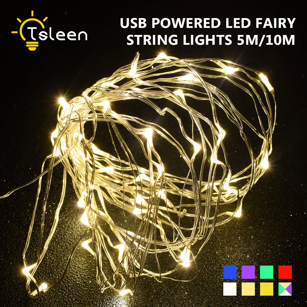 

LED String light Silver Wire Starry Wedding Party Decoration 5m/10m Festival Fairy warm white Garland Home Christmas 5V USB