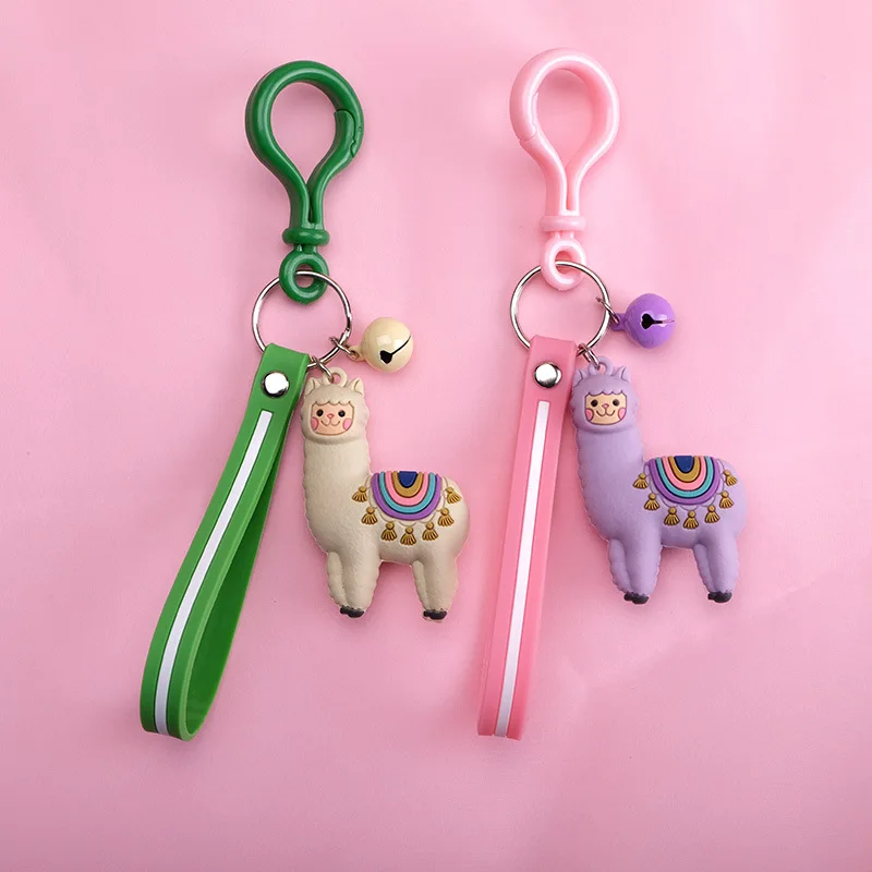 

Cute Cartoon Alpaca Doll Keychain Child Toy Animal Bells Key Ring Trinkets Car Purse Key Chains Gift for Women Bag Charm Jewelry