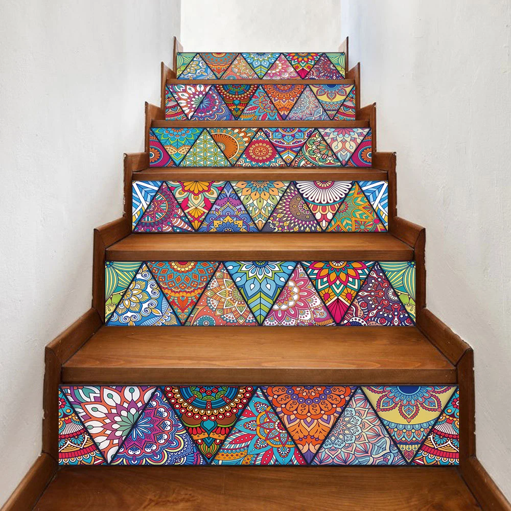 10/15/20/30cm Colorful Triangles Flowers Pattern Retro Tiles Wall Sticker Kitchen Bathroom Tile Waist Line Wallpaper Art Mural wall stickers self adhesive stickers self adhesive wall stickers vinyl wall stickers tiles sticker transfers