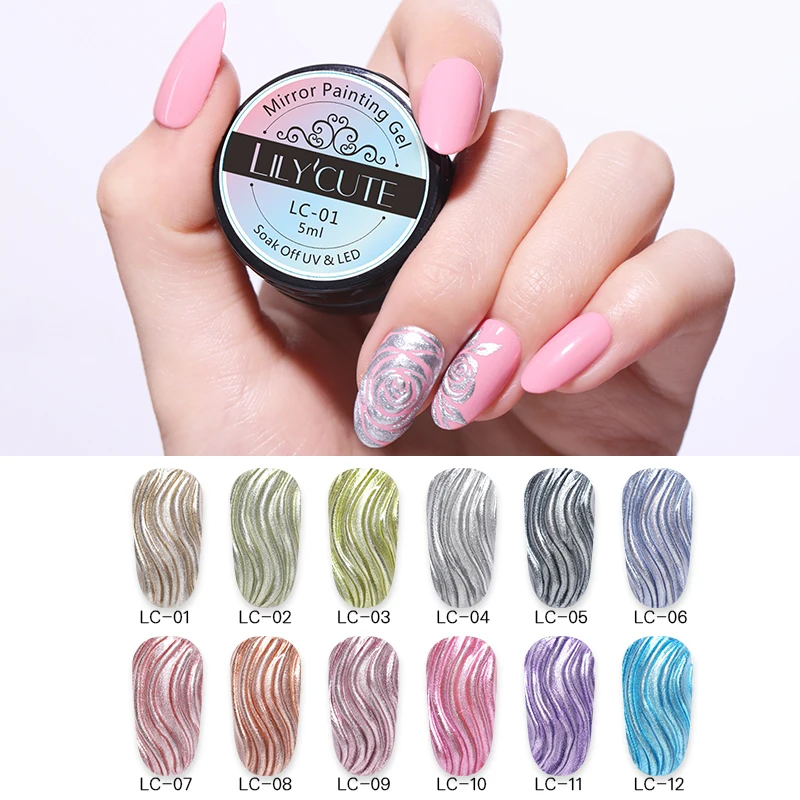 

LILYCUTE 5ml Metallic Color Nail Gel Polish Painting Flowers Drawing Varnish Gold Silver Mirror Glitter UV Gel Manicure Lacquer