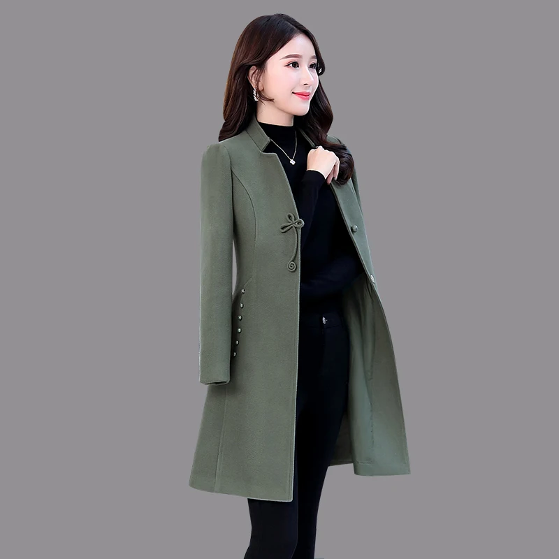 light green Шерстяное Женское пальто средней длины, осень, популярная новая мода, большой размер, тонкое, темпераментное зимнее шерстяное пальто, женская одежда - Цвет: light green