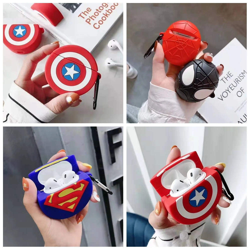 Marvel, Супермен, Человек-паук, для Apple Airpods 2, силиконовый чехол, беспроводные Bluetooth наушники, чехол для наушников, Капитан Америка, чехол
