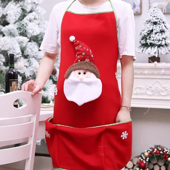 

Merry Christmas Cute Santa Claus Printed Personality Aprons Christmas Decoration Kitchen Baking Holiday Ornaments With Pockets