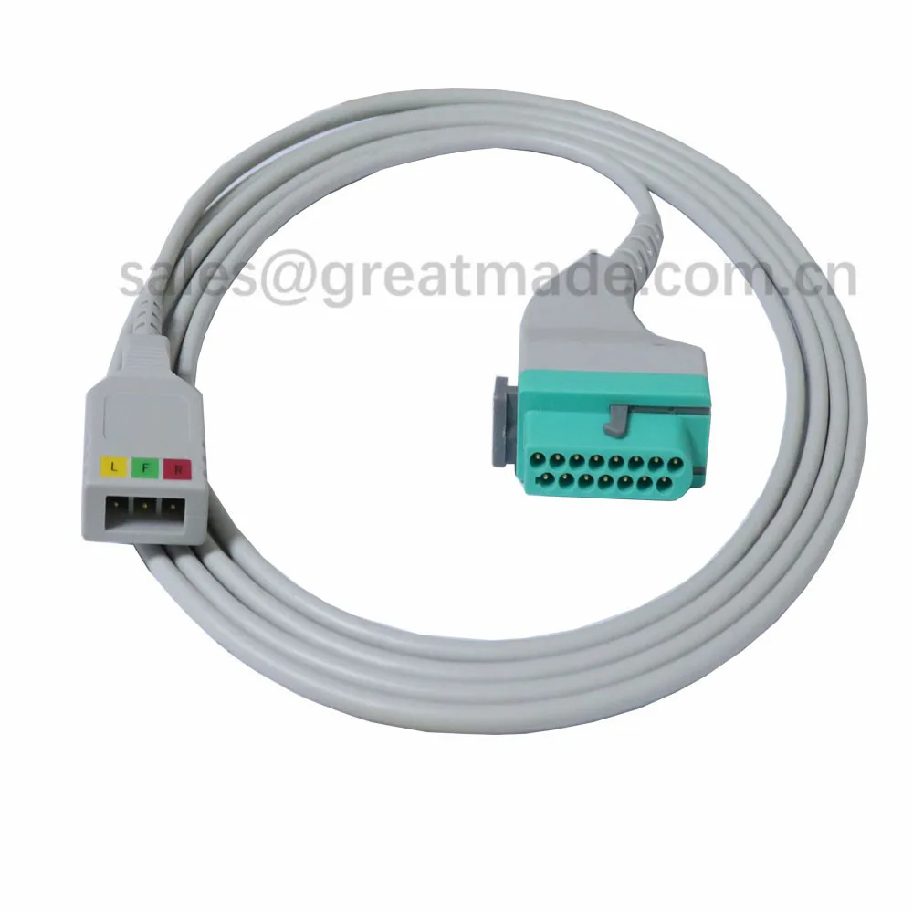 Совместимый fukuda DS8100, DS8200, DS8500 3-цельный кабель ЭКГ кабель 15pin