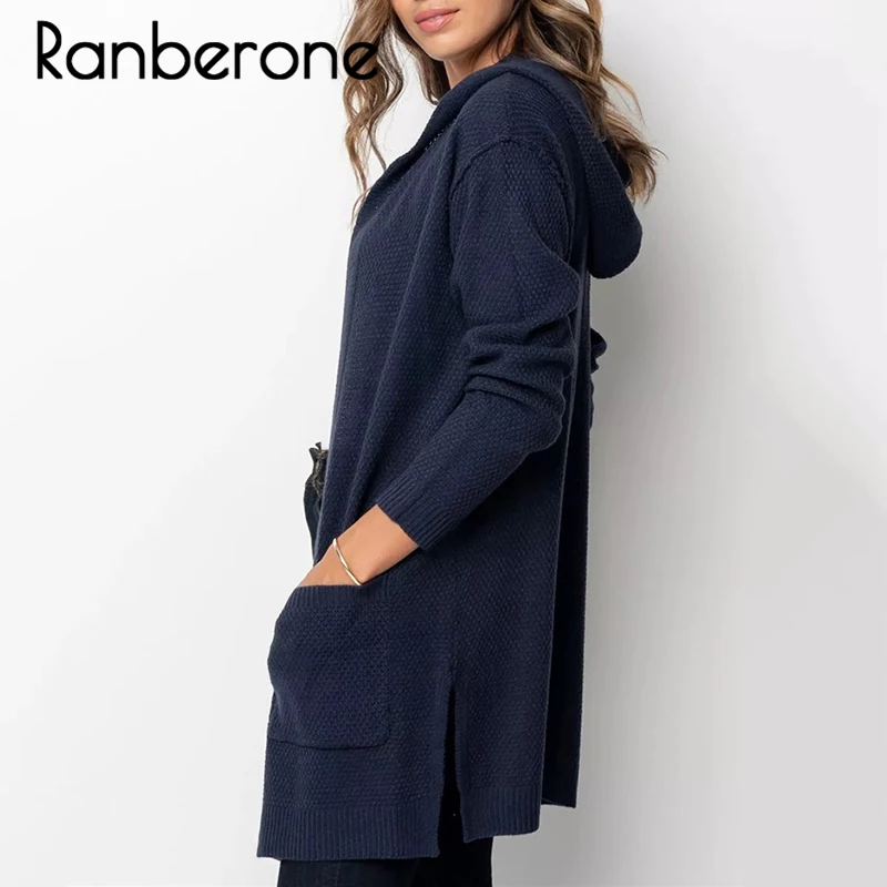 Ranberone Knitted Long Cardigan Sweater Women Pockets Korean Style Hooded Harajuku Cashmere Cardigan Winter Women Coat Fall 2019 Ranberone Knitted Long Cardigan Sweater Women Pockets Korean Style Hooded Harajuku Cashmere Cardigan Winter Women Coat Fall 2019