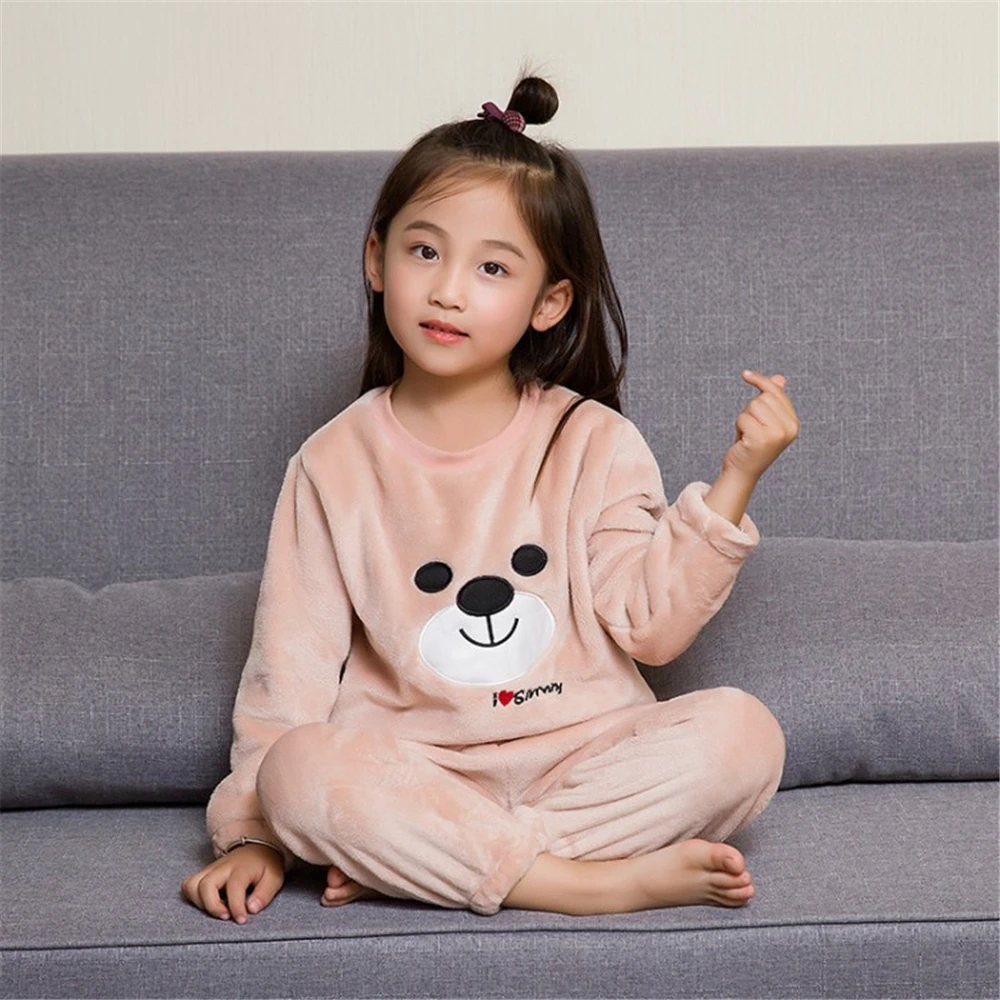 Детская одежда в Корейском стиле весенне-зимний детский фланелевый домашний костюм пижамы для мальчиков и девочек костюм для девочек из двух предметов с рисунком