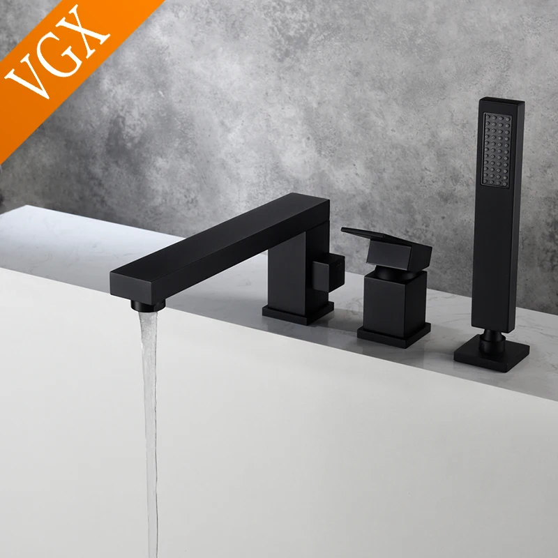VGX Bathtub Faucet with Handheld Shower Bathroom Shower Faucet Single Handle Bath Mixer Brass Bath Shower System Set Mixer Tap 6