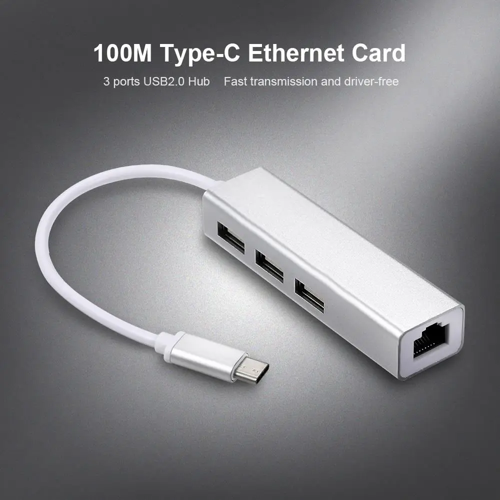 USB 2,0 Тип-C поддержкой 3 Порты и разъёмы концентратор Fast Ethernet адаптер RJ45 100 Мбит сетевой карты портовый концентратор