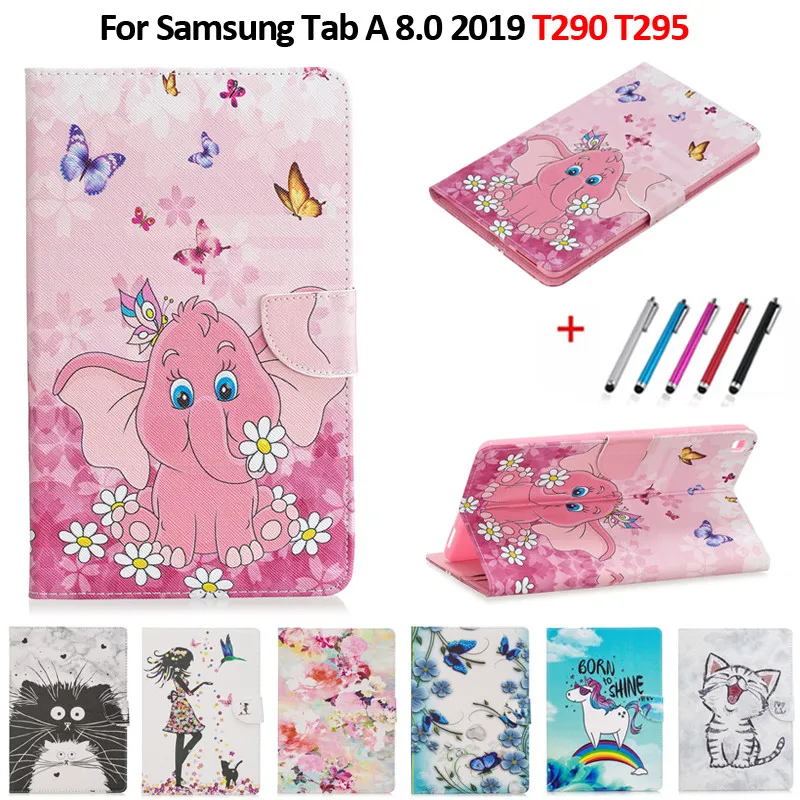 Kawaii чехол для планшета с единорогом, котом и цветами, чехол для samsung Tab A 8,0, кожаный чехол для Galaxy Tab A 8,0 T290 T295 - Цвет: Random
