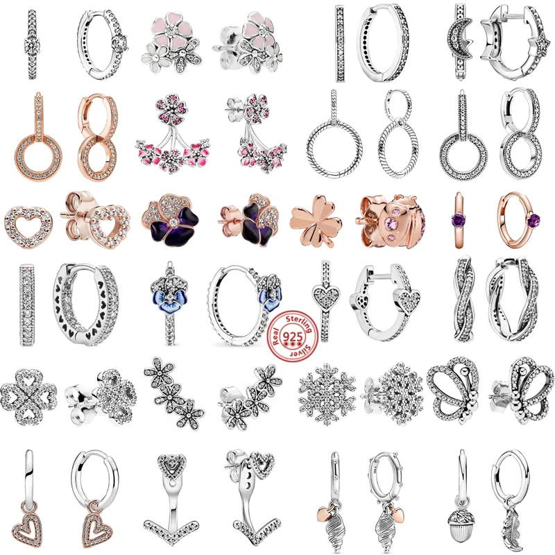 

2022 New 925 Sterling Silver Earring Clear Zircon Flowers Heart Hoop Stud Earrings For Women Shiny Exquisite Jewelry Anniversary