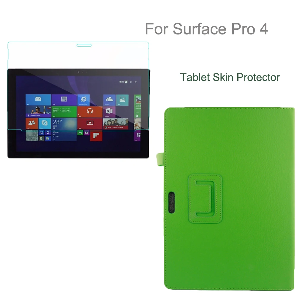 Для microsoft Surface Pro 4 12,3 Tab Чехол Жесткий кожаный жесткий чехол Роскошный умный чехол W. Планшет закаленное стекло экран защитный - Цвет: Зеленый