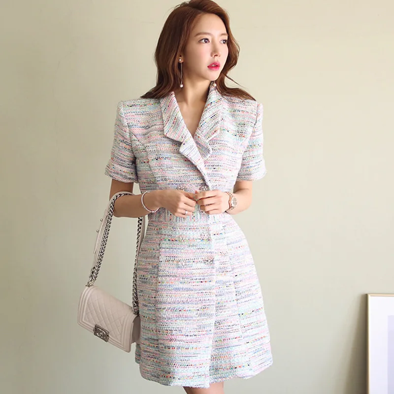 

WOMEN'S Dress 2019 Autumn And Winter New Style Korean-style Ol Elegant Double Breasted Slim Fit Short Sleeve Fashion Suit Jacket
