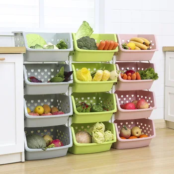 

KitchenAce Stackable Multi-deck Fruit Vegetable Storage Basket Colander Strainer Kitchen Gadgets Organizer Box Shelf Rack Gadget