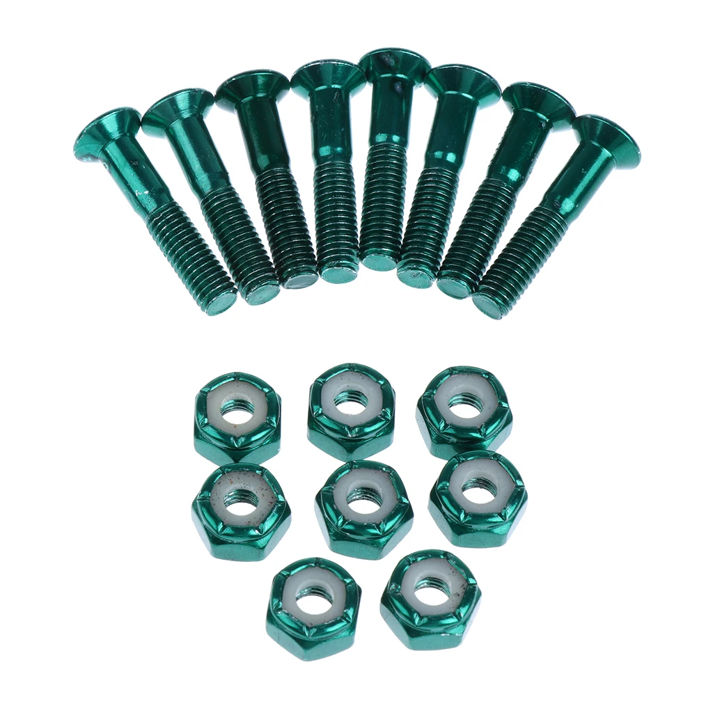 Set of 8 pcs Flat Head Replacement Skateboard Truck Hardware Longboard Mounting Screws Bolts Nuts 2.54 cm / 1''