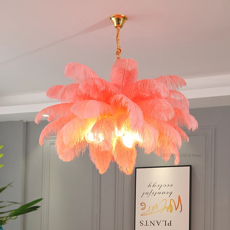 

Feather Pendant Lights Living Room Bedroom Dining Room Hanging Light Peacock Blue/White Chandelier Light Suspension Luminaire