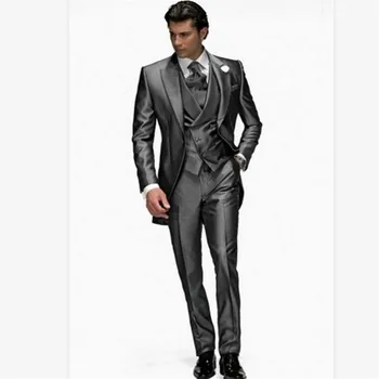 

New Classic Men’s Suit Smolking Noivo Terno Slim Fit Easculino Evening Suits For Men One Button Grey Groom Tuxedos Groomsmen