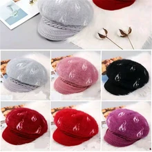 Трендовые Повседневные шапки с козырьком, зимние теплые уплотненные козырьки, береты для женщин, новые меховые одноцветные шапки Newsboy, женские уличные шапки