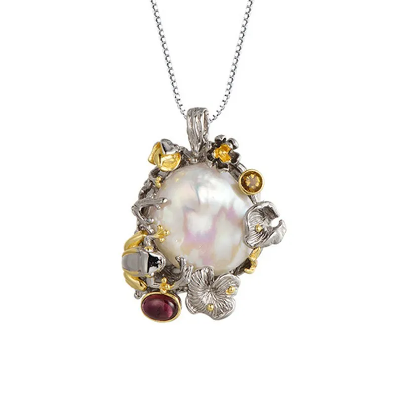 

S925 Sterling simple shell Iregular Frog Pendant for Necklace Big Freshwater Pearl Pendant for mom women lady girl Baroque