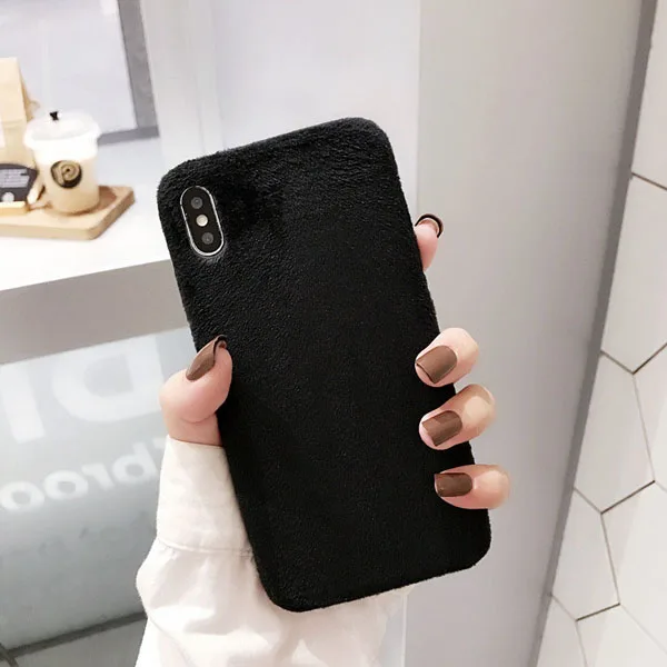 Black Зимний теплый плюшевый чехол для телефона Apple iPhone 11 Pro Max X XR XS Max 7 8 6 6S Plus задняя крышка Капа Fundas - Цвет: Black