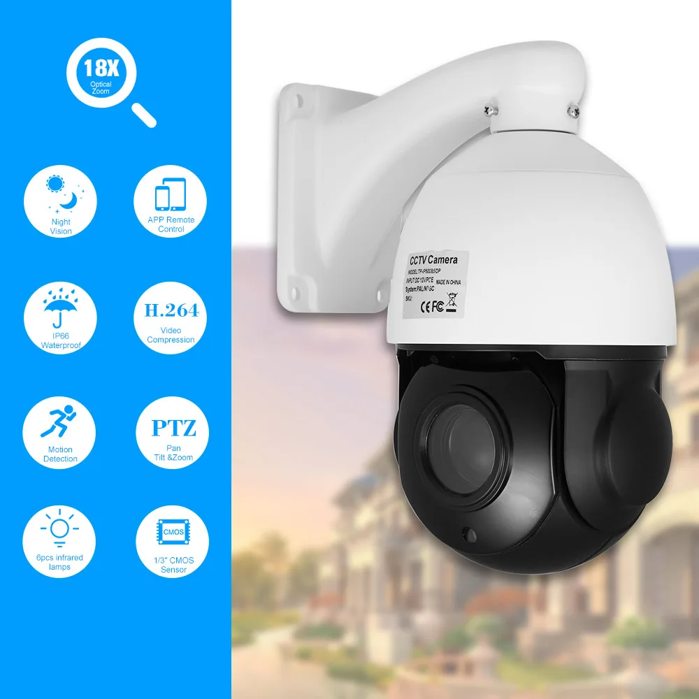 

5MP POE Camera 1/3" CMOS Wireless Dome Camera 18 Auto-focus PTZ IP Camera 6pcs IR Lamps IR-CUT Night Vision Outdoor