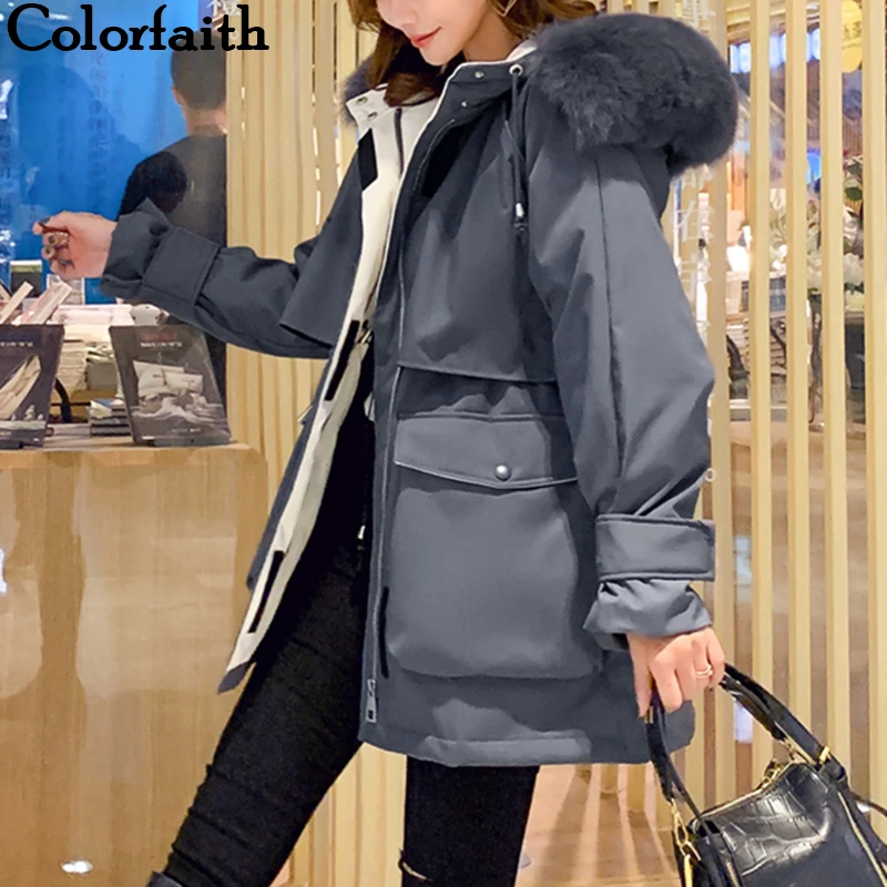 Colorfaith новинка 2019 Осень зима женский пуховик пальто белый утиный пух карманы