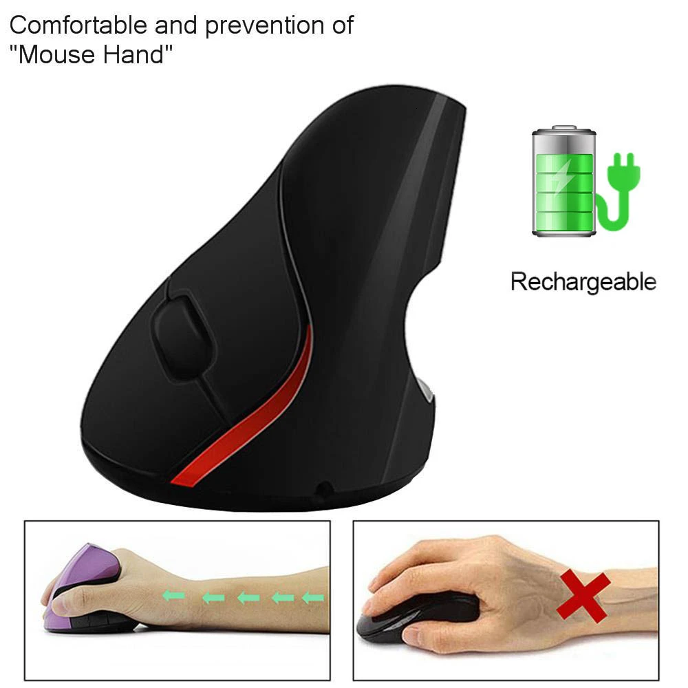 CHYI беспроводной вертикальный эргономичный мышь перезаряжаемая Usb 5 кнопок компьютерная мышь 2,4 ГГц 1600 dpi оптическая 3d мышь для ПК ноутбука