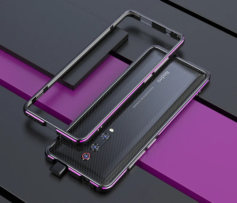 Для Xiao mi Red mi K20 K20Pro тонкий алюминиевый бампер чехол для Xiaomi mi 9T Pro Роскошный Металлический противоударный бампер с винтовым инструментом - Цвет: Black-Purple