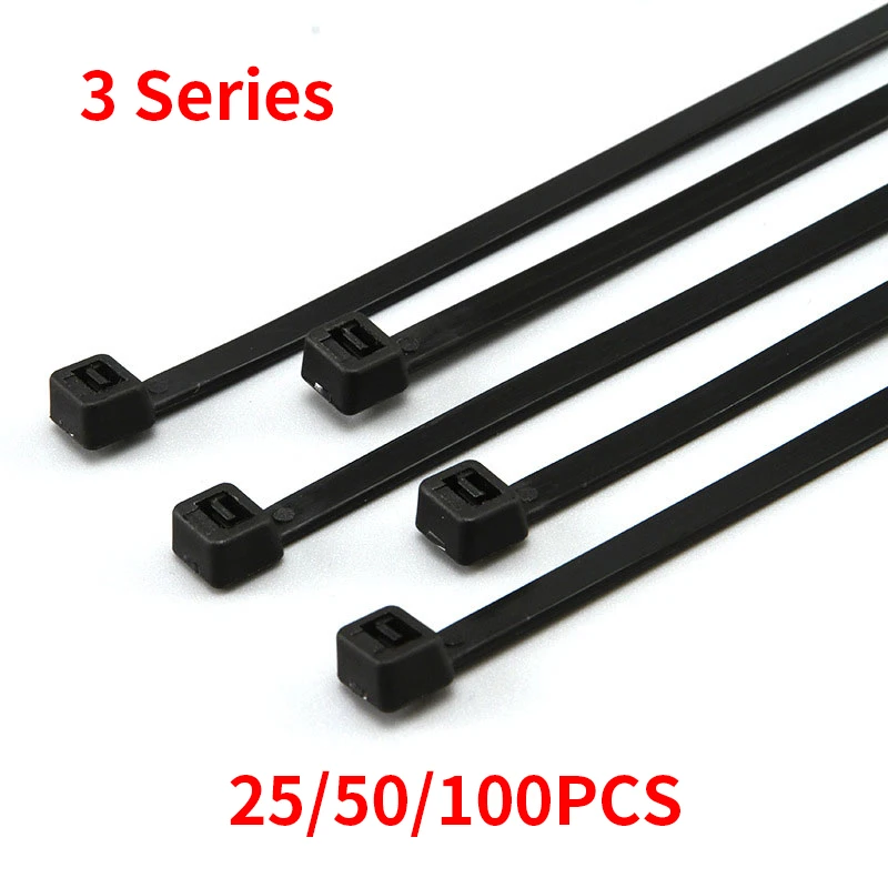 Self-locking Nylon Cable Tie Wire Zip Ties Set 3X80 3X100 3X120 3X300 Black Fasten Cable Tie 100PCS