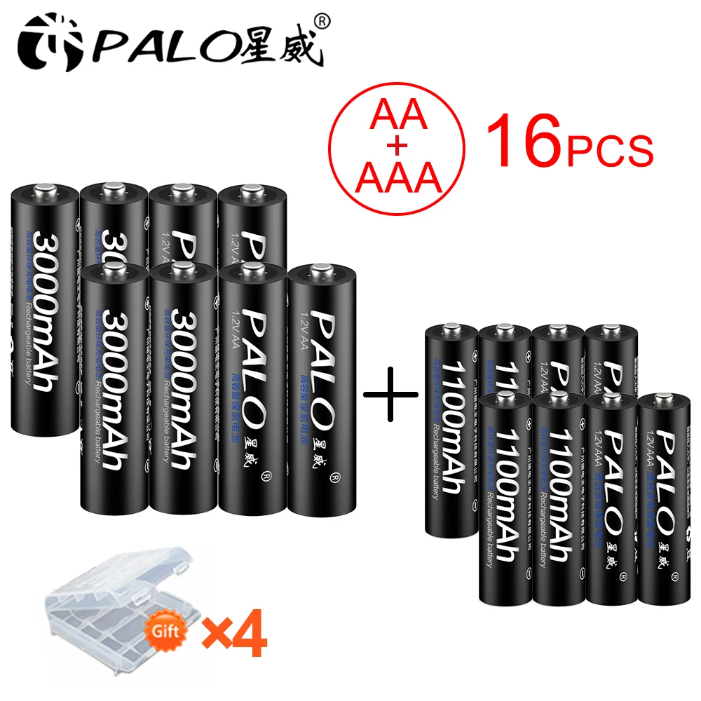 PALO 8Pcs 1.2V AA Rechargeable Battery 3000mah NIMH 1.2V Rechargeable
AA Batteies + 8Pcs 1100mah AAA Battery for microphone toy