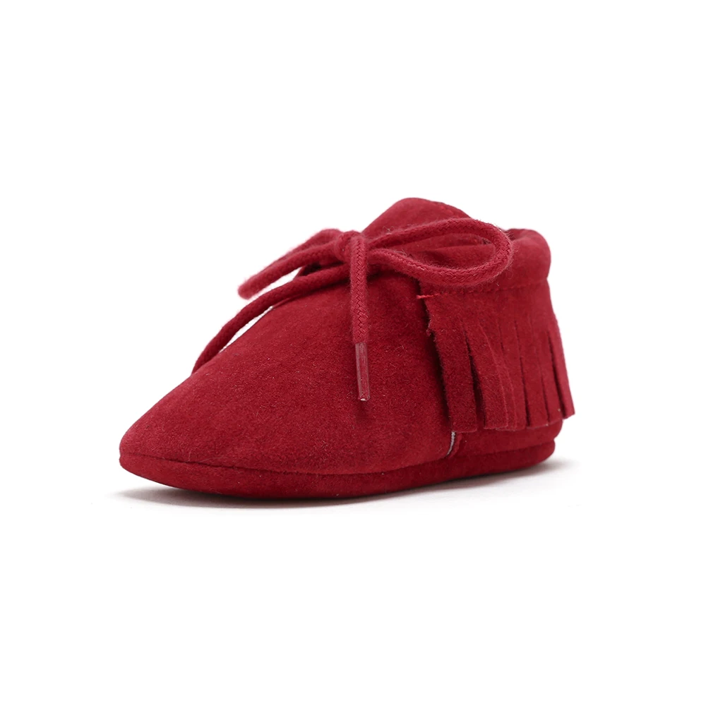 red REAKIDS/весенняя обувь для новорожденных; детская обувь из искусственной замши для мальчиков; обувь с кисточками на нескользящей мягкой подошве; детская обувь для девочек - Цвет: red