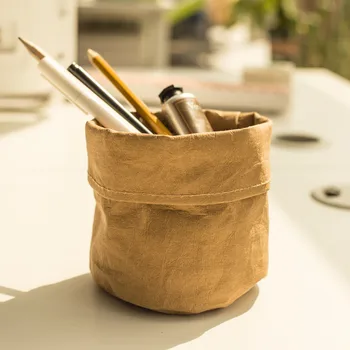 

Desktop Storage Basket Creative Kraft Paper Waterproof Office Desktop Plant Bag Cosmetic Storage Bag Home Decoration Accessories