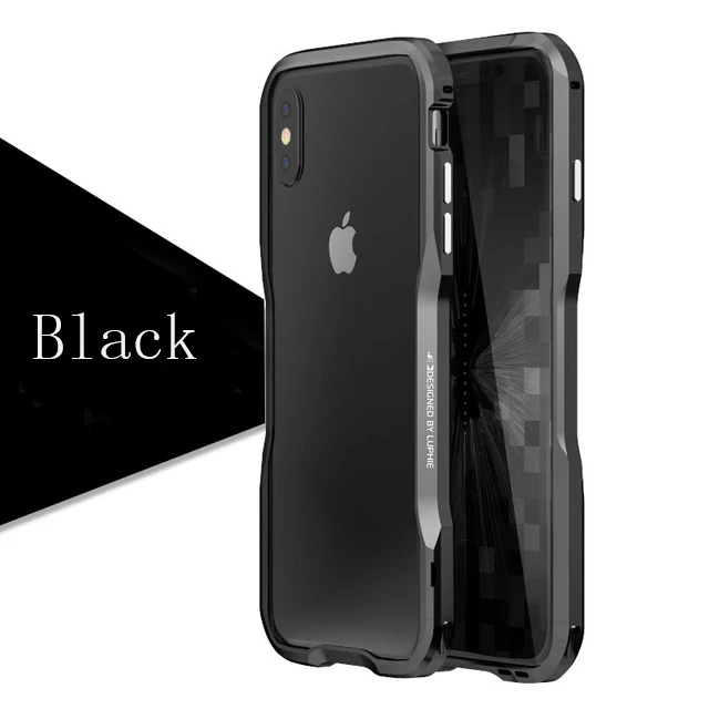 Black Металлический бампер LUPHIE чехол для iPhone Xs Max X Xr Чехлы Роскошная алюминиевая рамка 3D Защитная крышка для Apple iPhone 8 7 Plus Funda - Цвет: Black