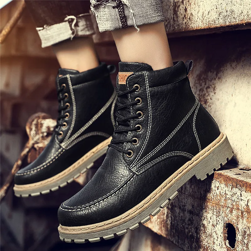 Hombre Mocasines/зимние рабочие ботинки мужская большое плюшевое теплая обувь мужские винтажные кожаные ботинки Нескользящая защитная обувь 6