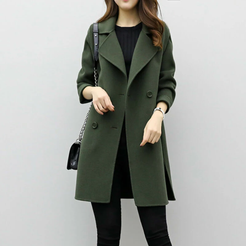 Best  Women Lapel Double Breasted Jacket autumn Winter Warm Ladies Casual Coat Women Warm slim Coat Outwe