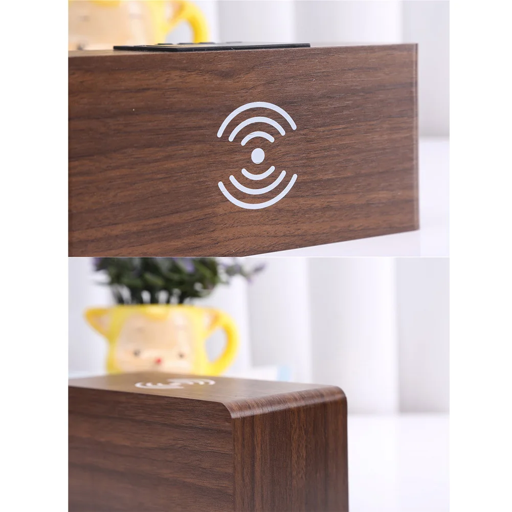  Home Desk Gift Digital Display Qi Wireless Charger Led Modern Wooden Clock Dual Power Multifunction