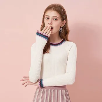 

Autumn Winter Fashion Stripe Women Slim Sweater O Neck Flare Sleeve Casual Knitted Pullovers