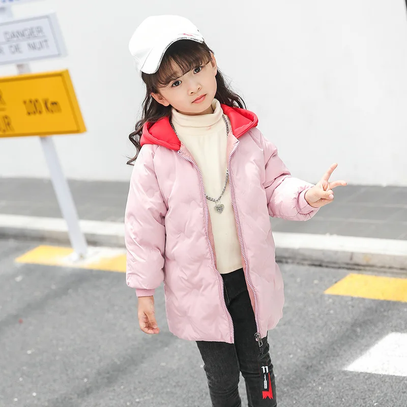 

Fashion Simple for Girls Winter Down Jacket Thick Warm Long Protection Children's Cotton Clothes Thick Warm Children Coat Pink