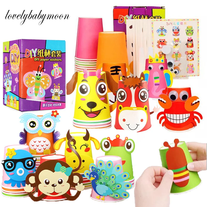 Craft Kids Sticker Material-Kit Paper-Cups Educational-Toys Animals Diy Kindergarten
