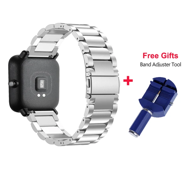 Silver 20 мм ремешок для Xiaomi Huami Amazfit Youth умные часы металлический браслет из нержавеющей стали Сменный ремень для Amazfit Bip наручные часы - Цвет: Silver