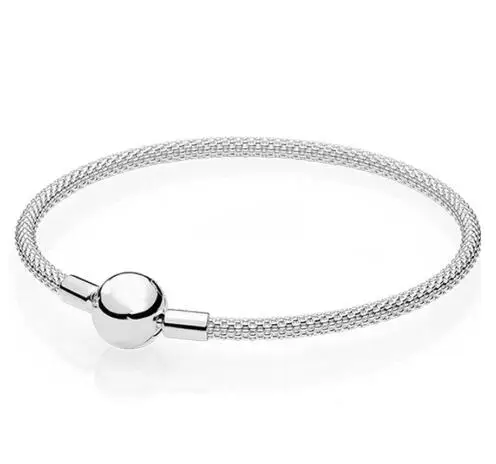 925 пробы, серебряный браслет, цепочка-змейка, базовая шаровая застежка, сетчатый Браслет, Браслет, подходит для женщин, бусина, шарм, сделай сам, модное ювелирное изделие