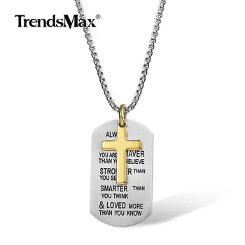 

New Classic Encourage Medal Cross Friendship Pendants Necklace Women Men Stainless Steel Box Chain Fashion Jewelry Gift DN186