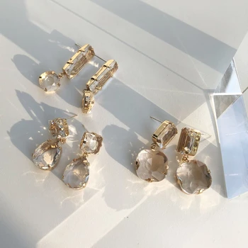 

Ladies Fashion Ol Style Geometric Acrylic Declaration Style Drop Earrings Transparent Za Earrings Golden