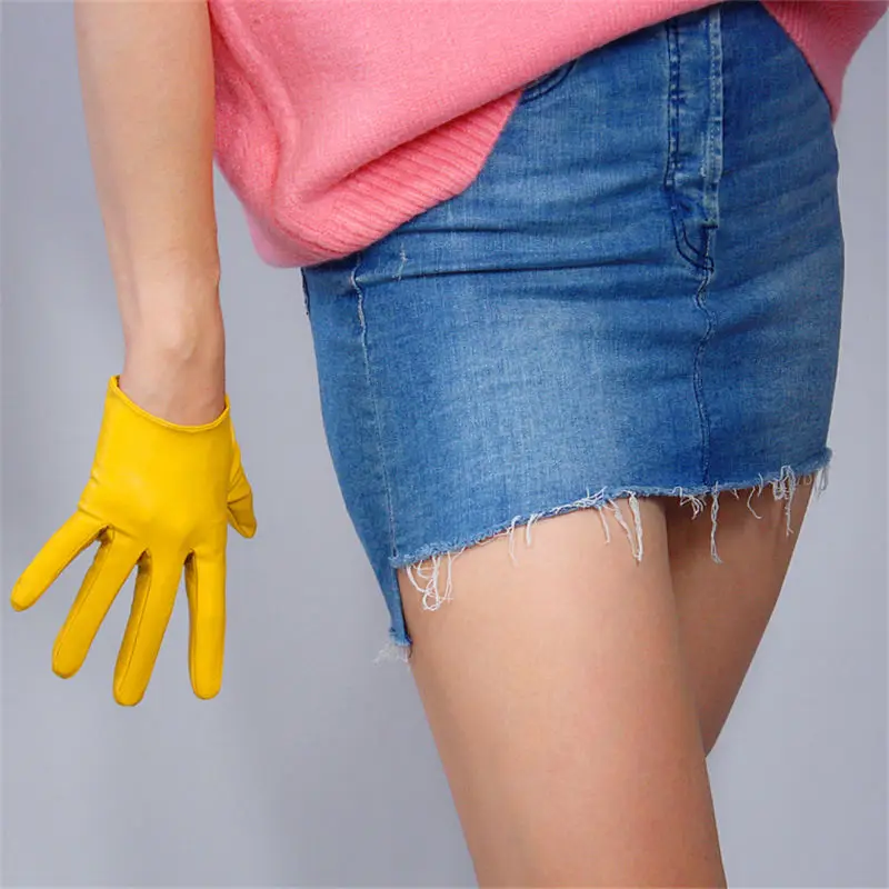 16cm Ginger Yellow Очень длинные кожаные перчатки длиной 70 см, имитирующая кожу, имитация овчины, теплые, Имбирные, желтые, ярко-желтые, женские, WPU127 - Цвет: 16cm Ginger Yellow